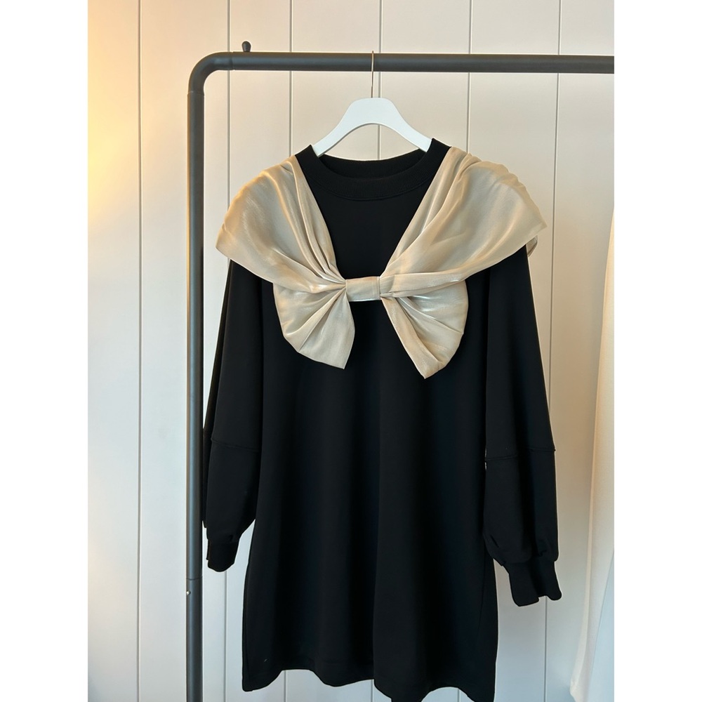 Black Dress with Gold Bow Accent